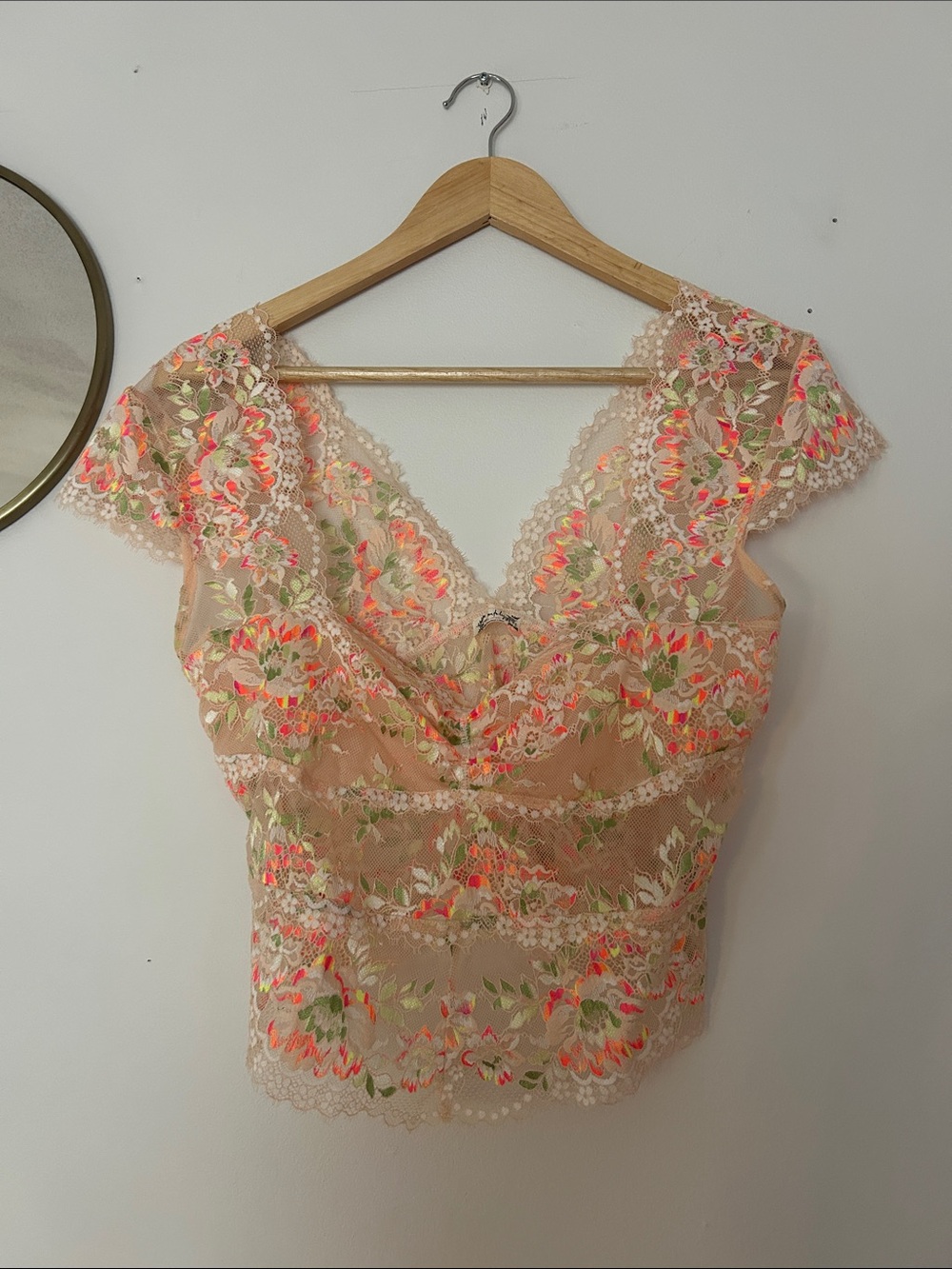 Free People Peach Lace Floral Embroidered V-Neck Camisole